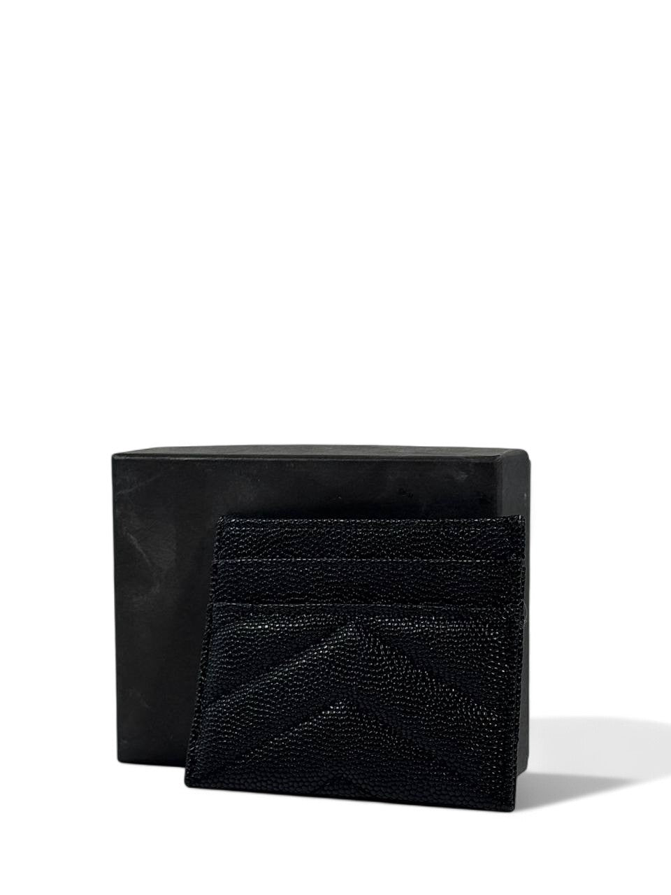 🖤 YSL Black Leather Card Holder – Silver Monogram Edition