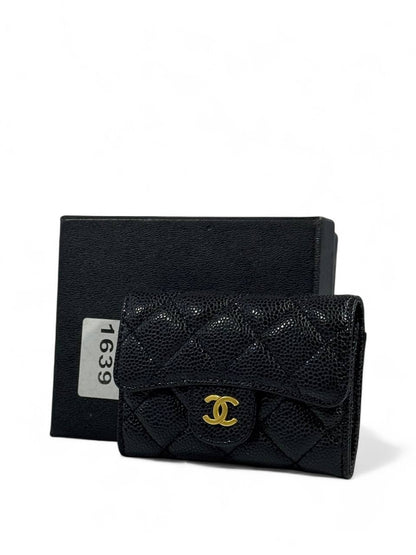 🖤 Chanel Classic Black Quilted Wallet – Gold CC Logo