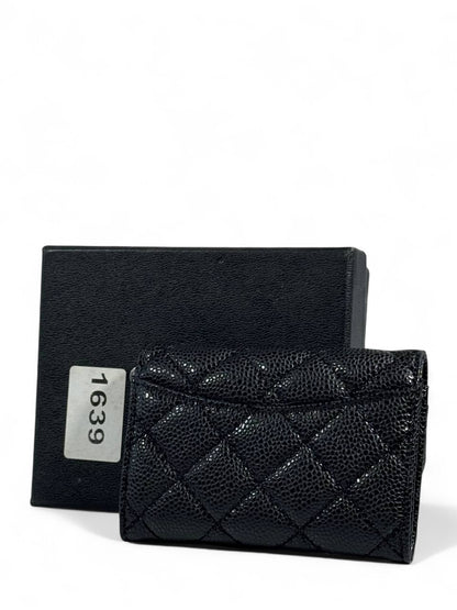 🖤 Chanel Classic Black Quilted Wallet – Gold CC Logo
