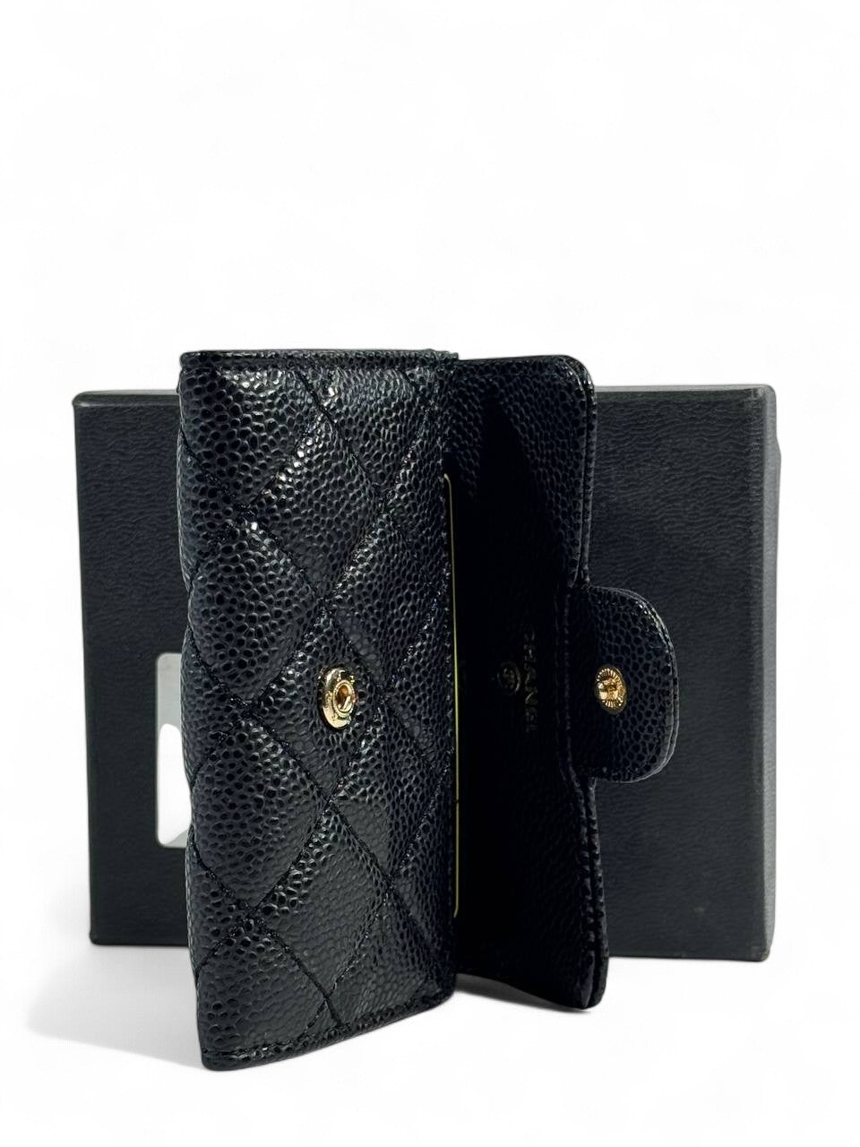 🖤 Chanel Classic Black Quilted Wallet – Gold CC Logo