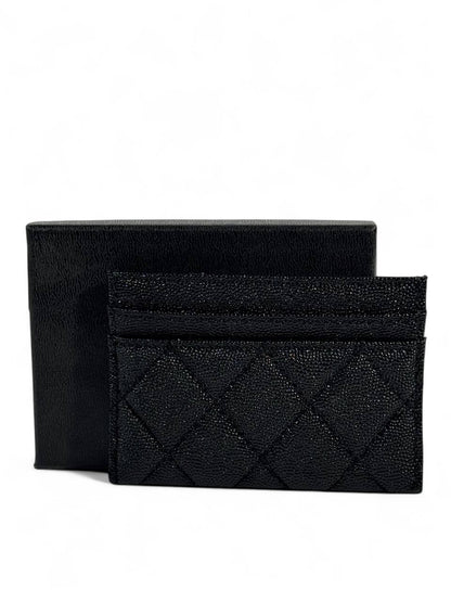 ✨ Chanel Quilted Caviar Card Holder – Black with Gold CC