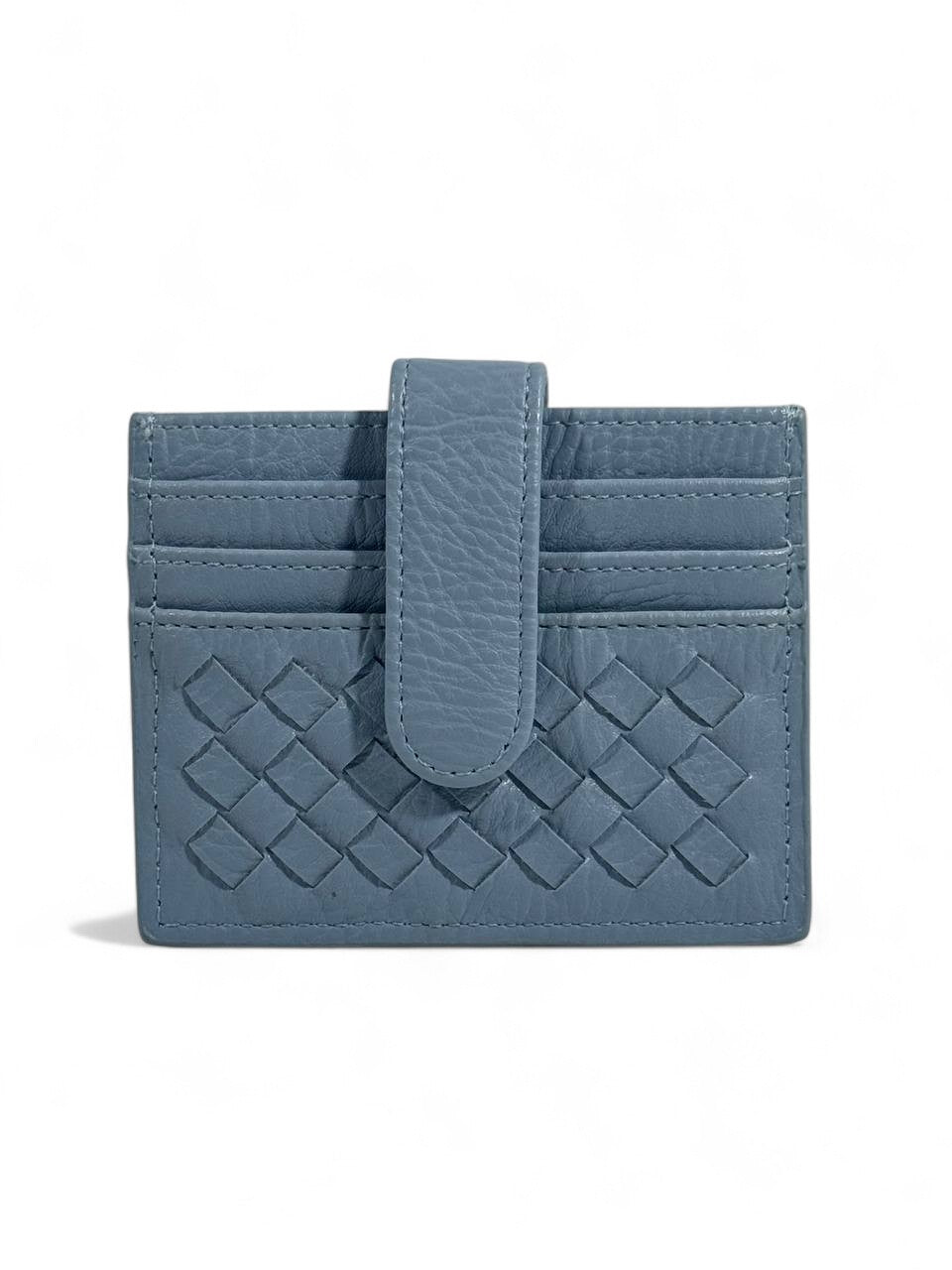 🔹 Bottega Veneta Woven Leather Card Holder – Blue