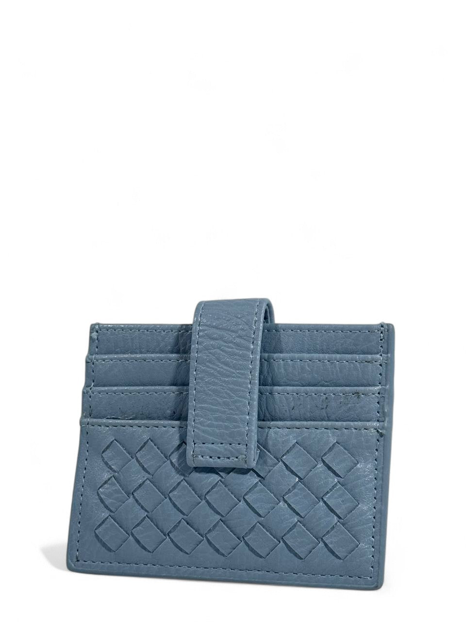 🔹 Bottega Veneta Woven Leather Card Holder – Blue