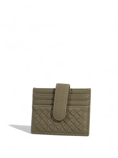 🔹 Bottega Veneta Woven Leather Card Holder – Taupe