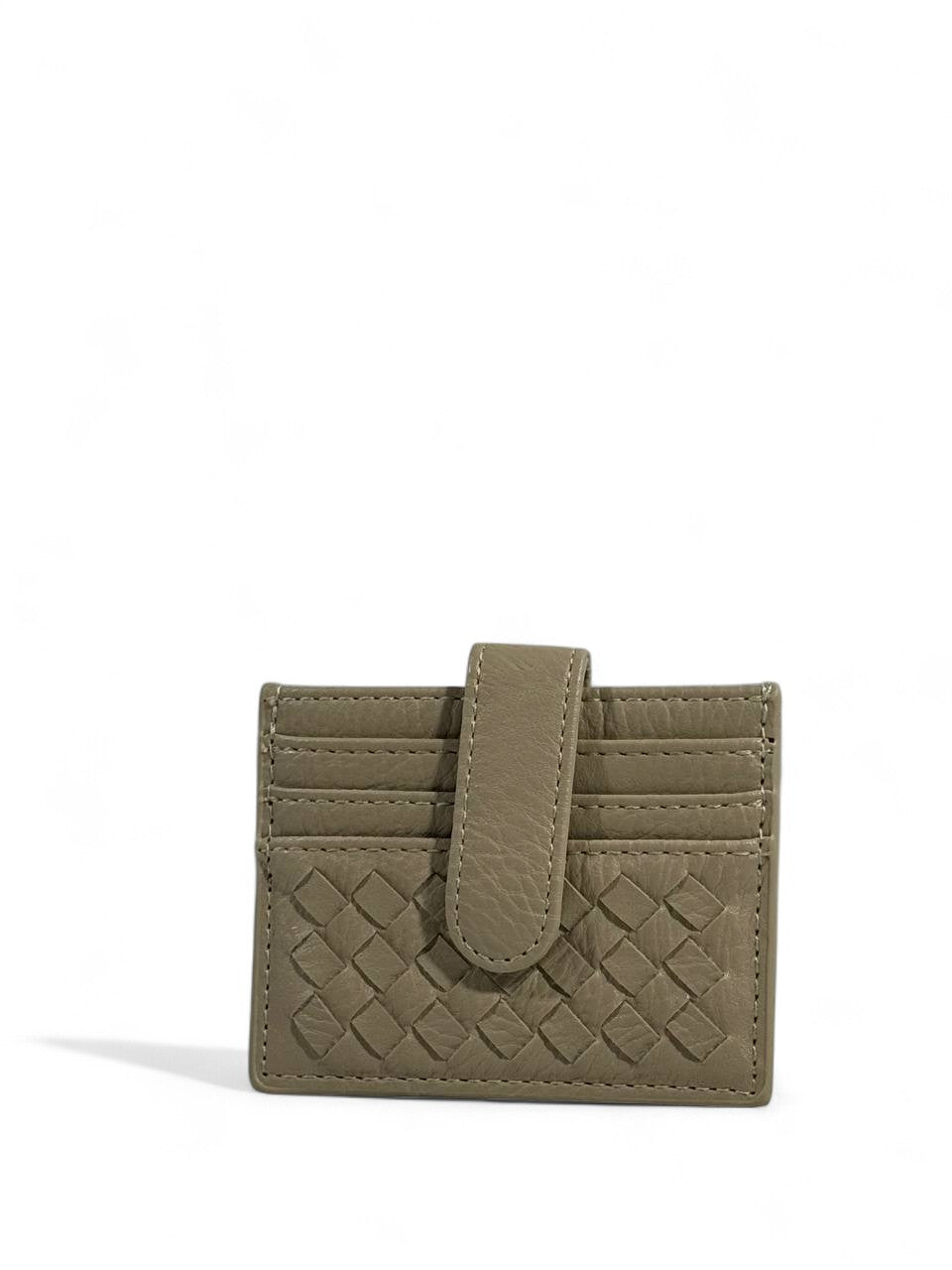 🔹 Bottega Veneta Woven Leather Card Holder – Taupe