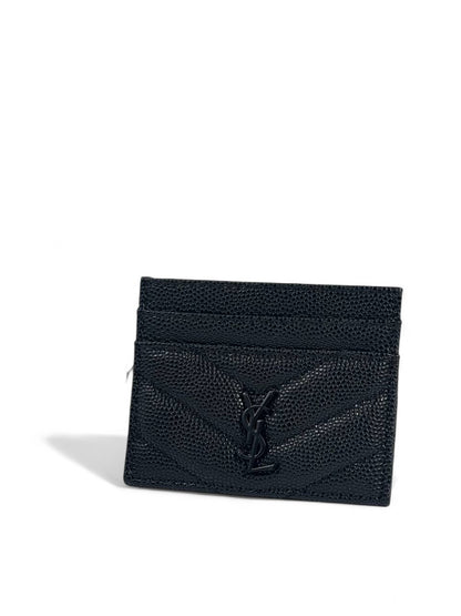 🔹 YSL Saint Laurent Black Grain de Poudre Card Holder – Black Logo