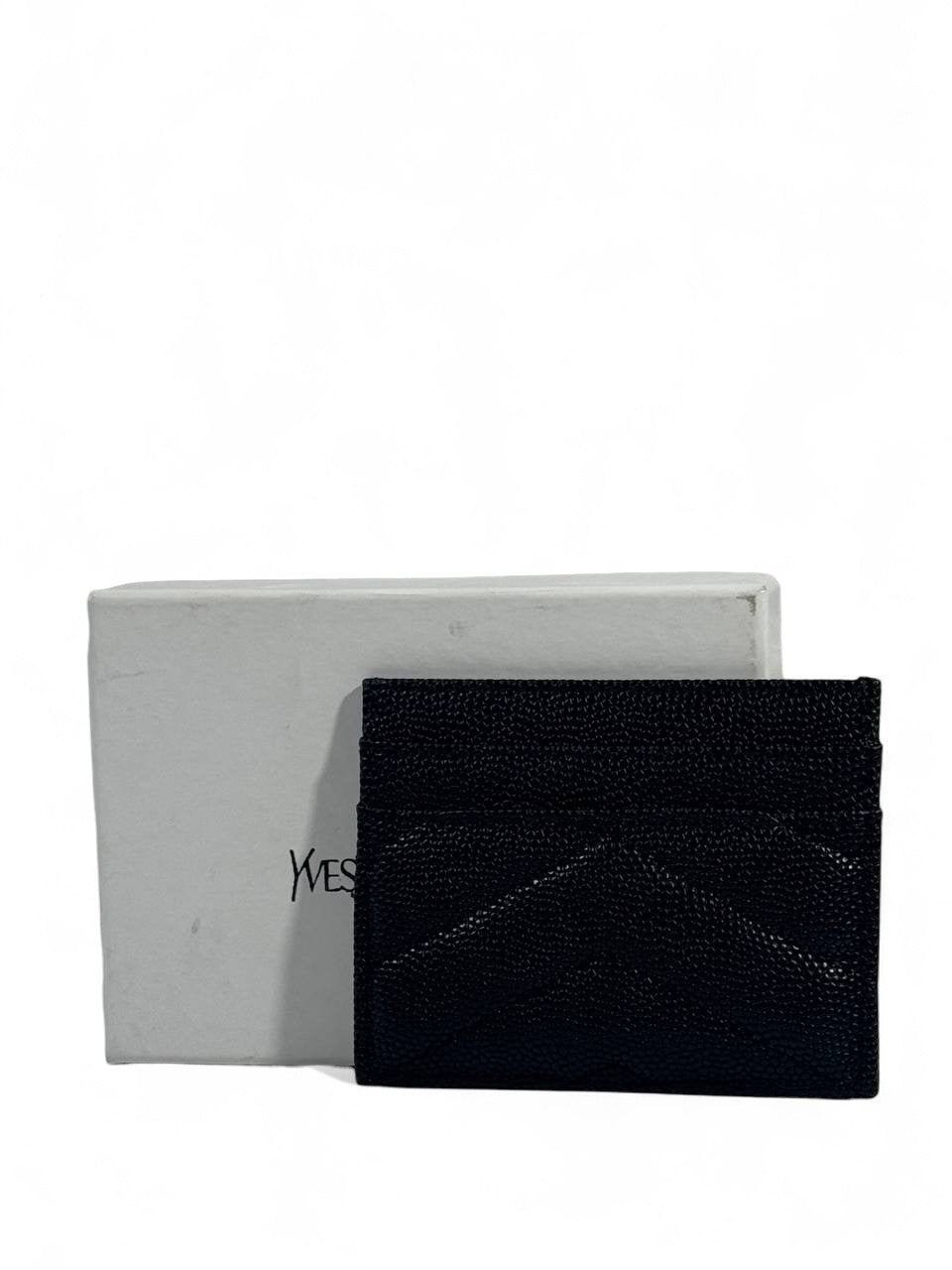 🔹 YSL Saint Laurent Black Grain de Poudre Card Holder – Black Logo