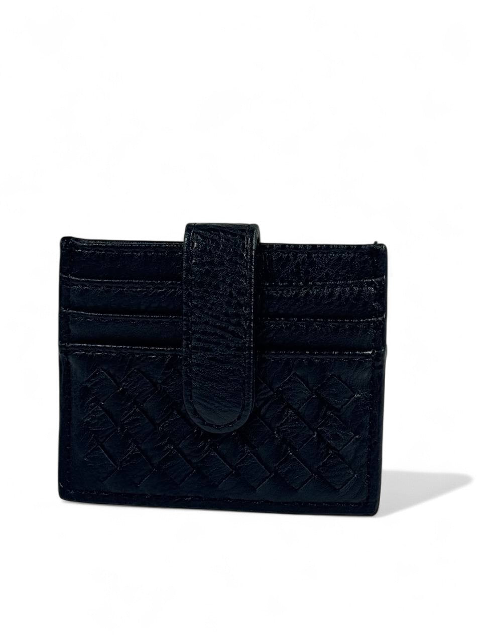 🖤 Bottega-Inspired Woven Leather Card Holder – Black