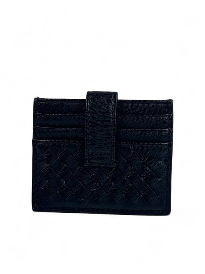 🖤 Bottega-Inspired Woven Leather Card Holder – Black
