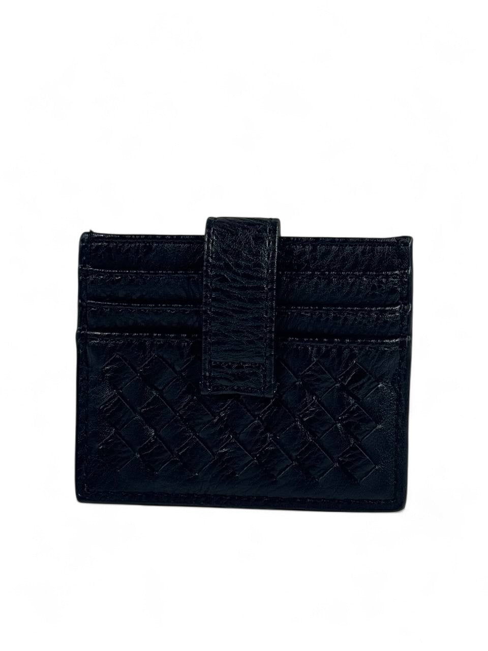 🖤 Bottega-Inspired Woven Leather Card Holder – Black