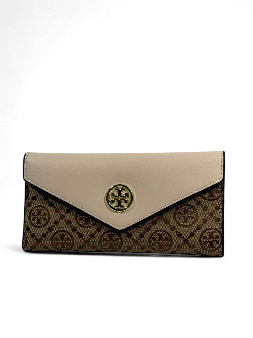 🤎 Tory Burch-Inspired Long Wallet – Beige & Brown Monogram
