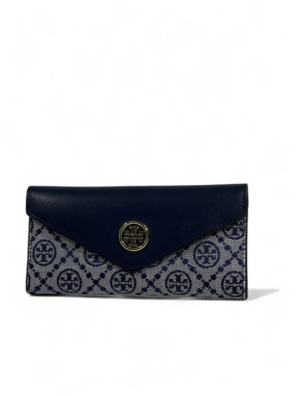 💙 Tory Burch-Inspired Long Wallet – Navy Blue Monogram