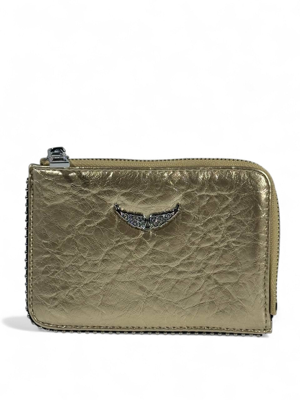 🌟 Zadig & Voltaire-Inspired Metallic Gold Zip Wallet