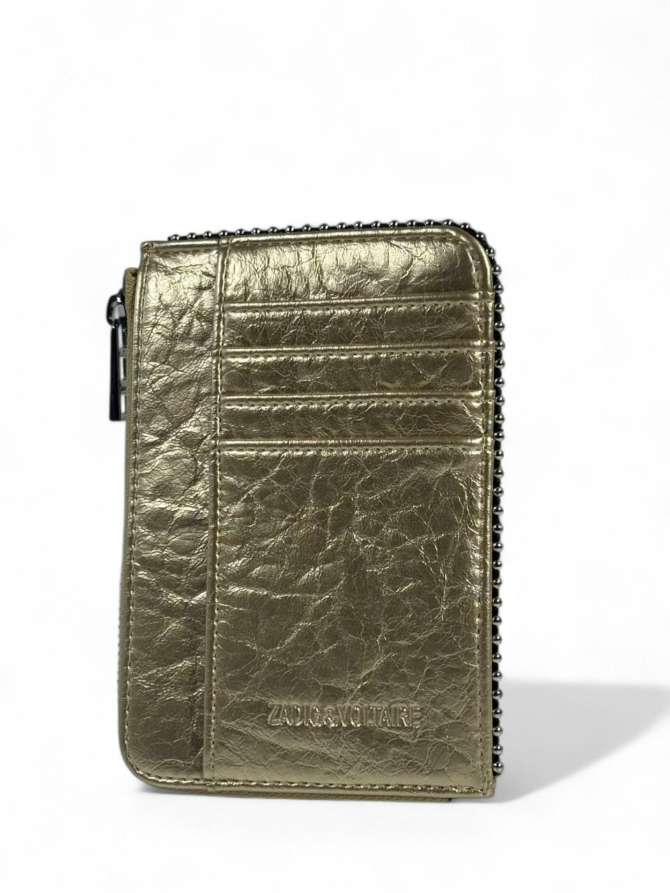 🌟 Zadig & Voltaire-Inspired Metallic Gold Zip Wallet