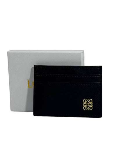🖤 Loewe-Inspired Black Leather Card Holder with Gold Anagram