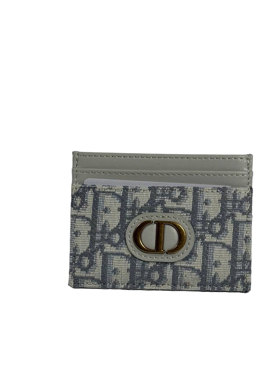 🤍 Dior-Inspired Grey Canvas Card Holder with Gold CD Logo