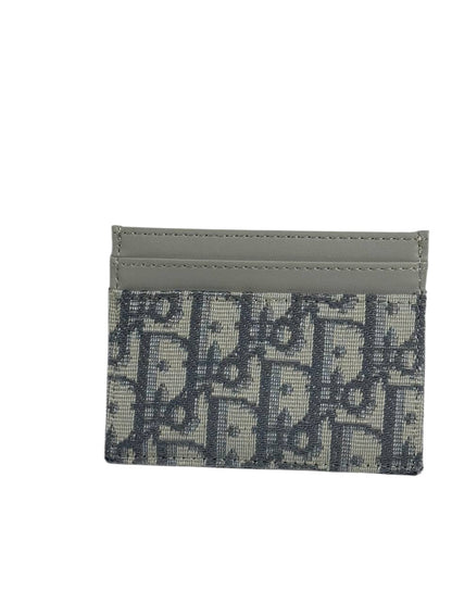 🤍 Dior-Inspired Grey Canvas Card Holder with Gold CD Logo