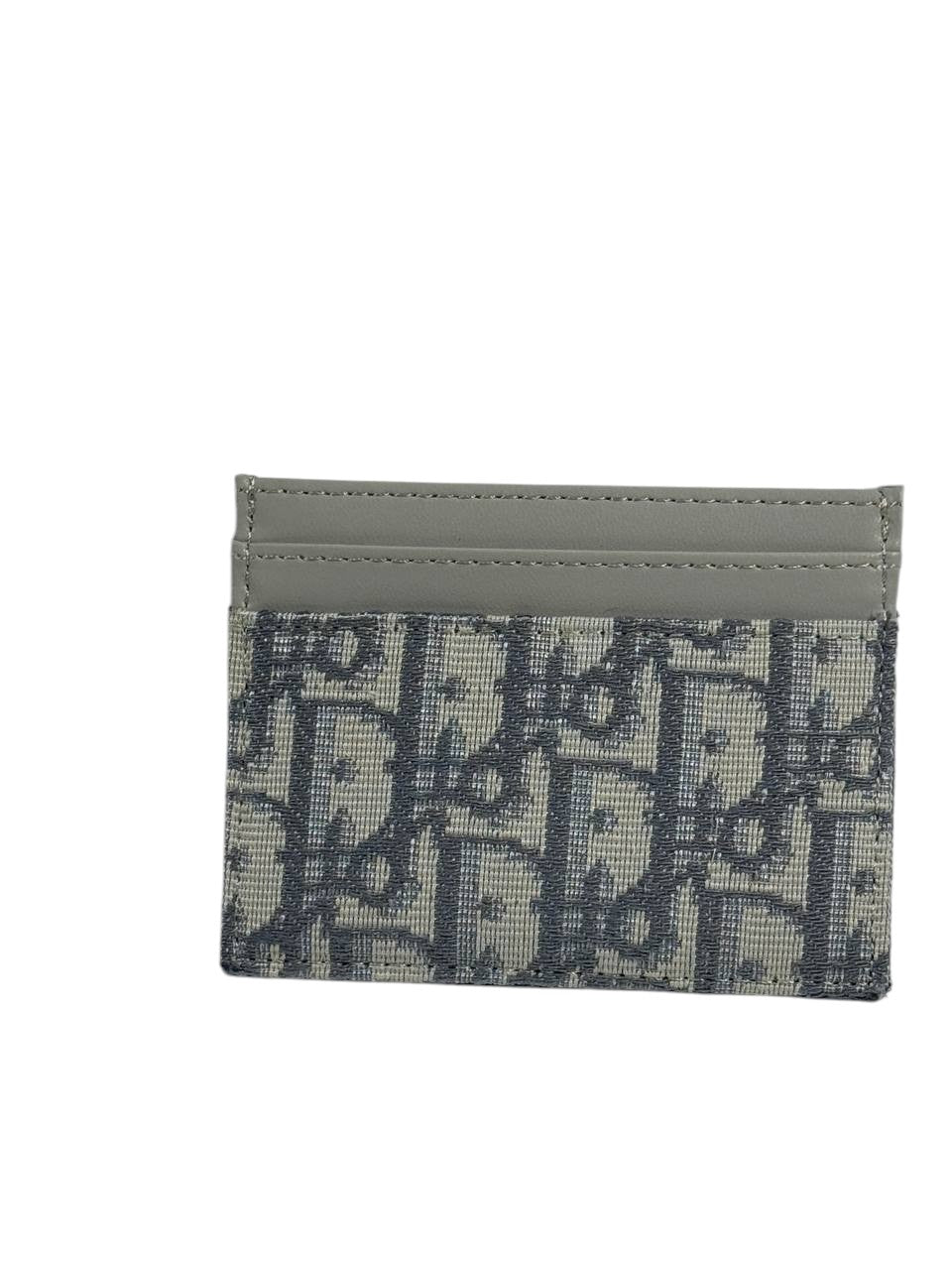 🤍 Dior-Inspired Grey Canvas Card Holder with Gold CD Logo