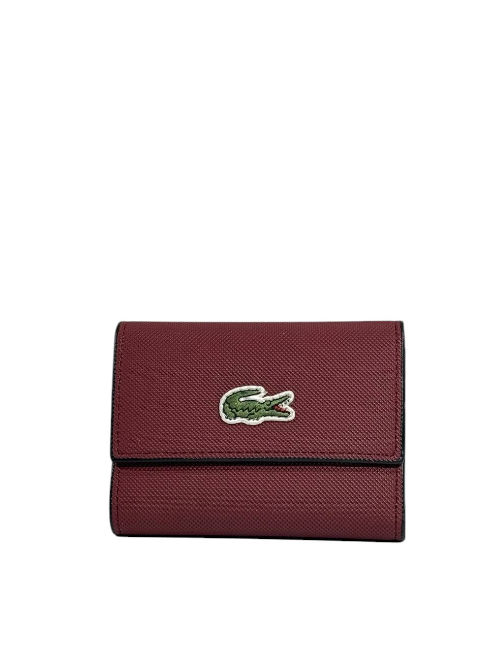 🐊 Lacoste Burgundy Trifold Wallet – Timeless Elegance ✨