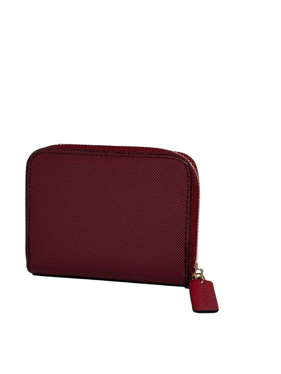 🐊 Lacoste Burgundy Zip-Around Wallet – Modern Chic ✨