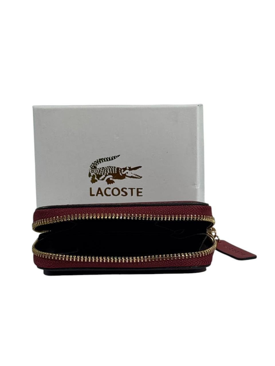 🐊 Lacoste Burgundy Zip-Around Wallet – Modern Chic ✨