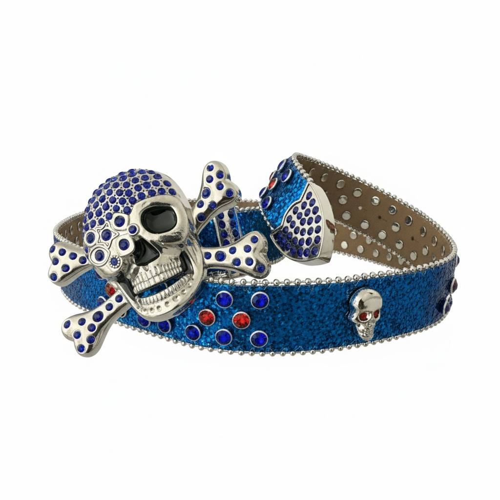 🔥 Skull Rhinestone Belt – Blue Luxury Statement Edition