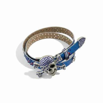 🔥 Skull Rhinestone Belt – Blue Luxury Statement Edition