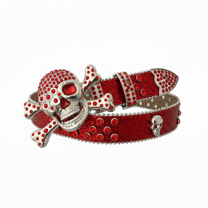 💀 Skull Crystal Belt – Red Luxury Statement Edition