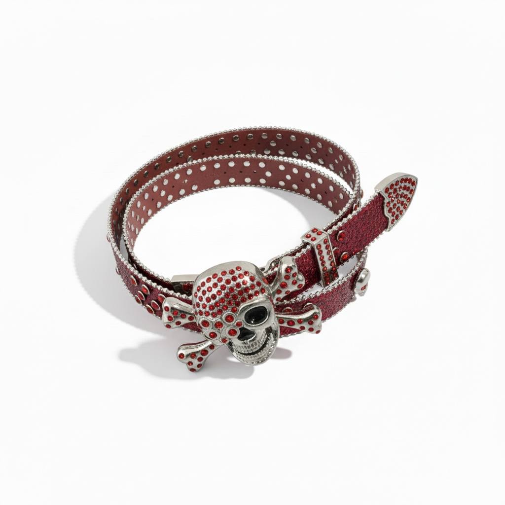 💀 Skull Crystal Belt – Red Luxury Statement Edition