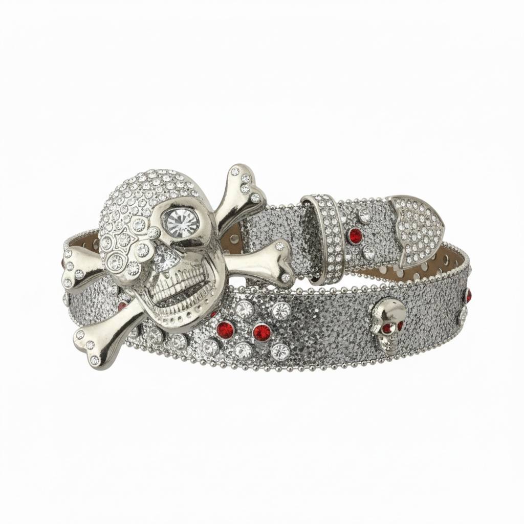 💀 Skull Crystal Belt – Ice Silver Edition