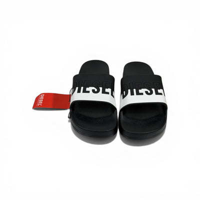 🖤 Diesel Slides – Black & White Logo Edition 🔥🩴