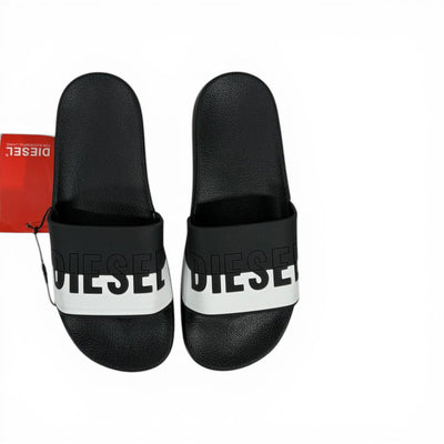 🖤 Diesel Slides – Black & White Logo Edition 🔥🩴
