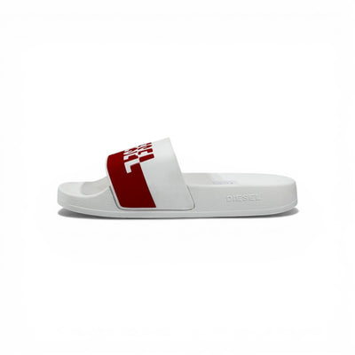 🔴⚪ Diesel Slides – White & Red Logo Edition 🔥🩴