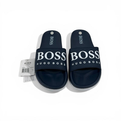 🔵 Hugo Boss Slides – Navy Blue Signature Edition 💎🩴