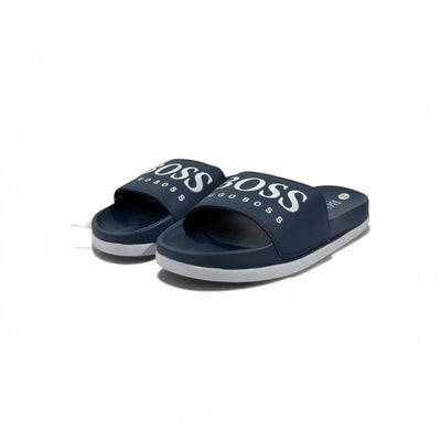 🔵 Hugo Boss Slides – Navy Blue Signature Edition 💎🩴