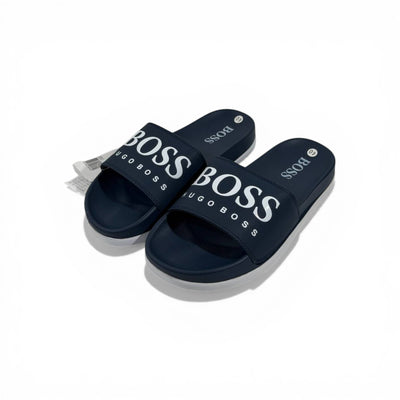🔵 Hugo Boss Slides – Navy Blue Signature Edition 💎🩴