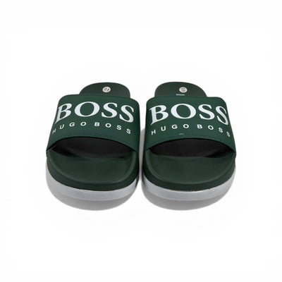 🟢🔥 Hugo Boss Slides – Forest Green Signature Edition 💎🩴
