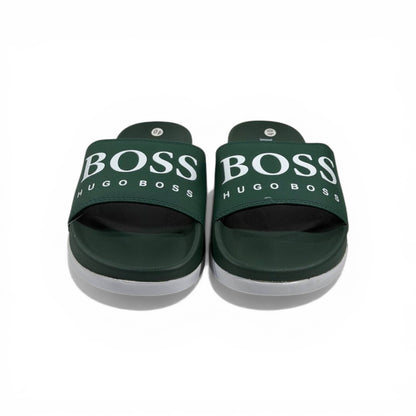 🟢🔥 Hugo Boss Slides – Forest Green Signature Edition 💎🩴