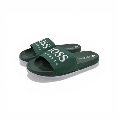 🟢🔥 Hugo Boss Slides – Forest Green Signature Edition 💎🩴