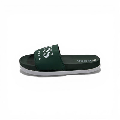 🟢🔥 Hugo Boss Slides – Forest Green Signature Edition 💎🩴