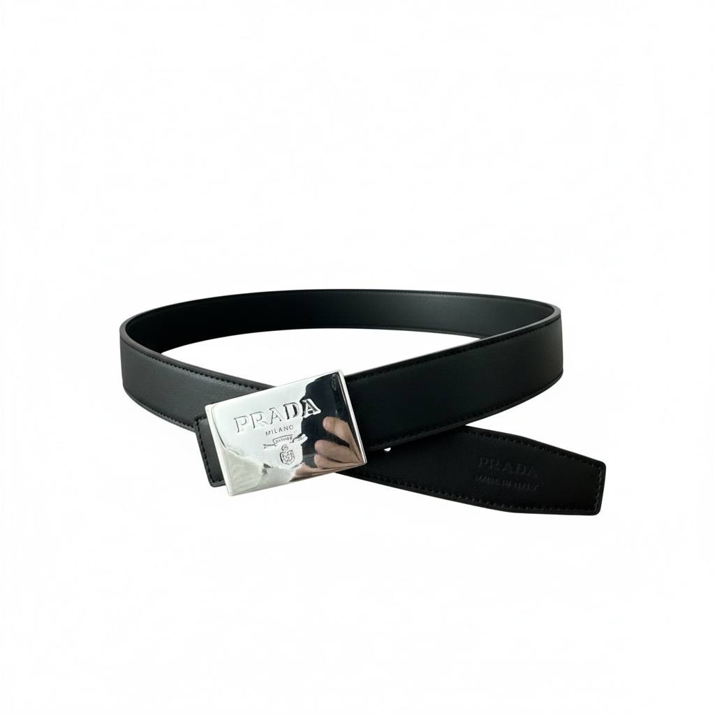 🖤 Prada Milano Leather Belt – Black Classic Elegance (125 cm)
