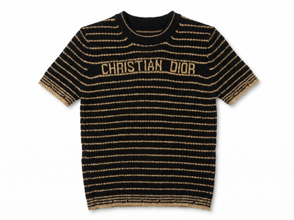 ✨ Christian Dior Metallic Stripe Knit Top – Black & Gold
