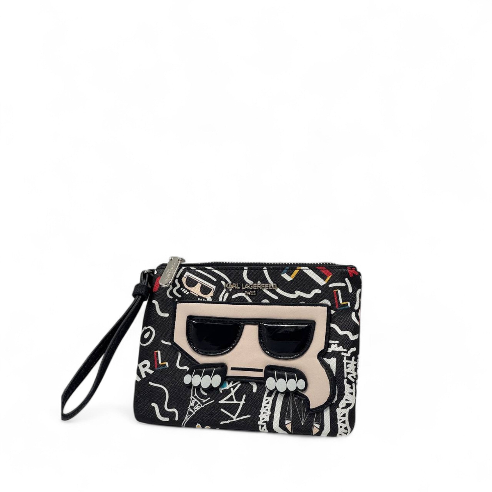 Karl Lagerfeld Black Graffiti Wristlet – Mini Iconic Pouch 🔥🖤