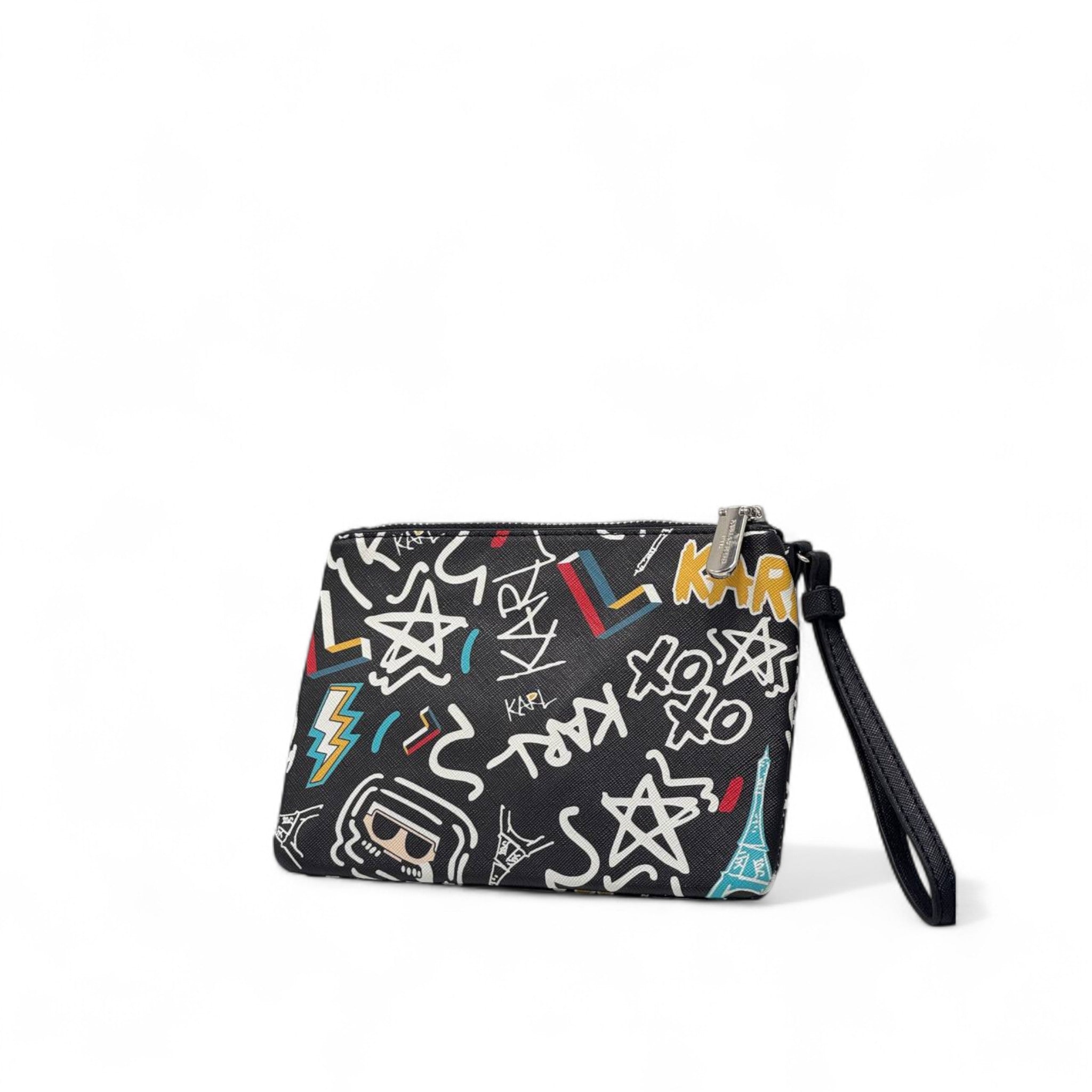 Karl Lagerfeld Black Graffiti Wristlet – Mini Iconic Pouch 🔥🖤