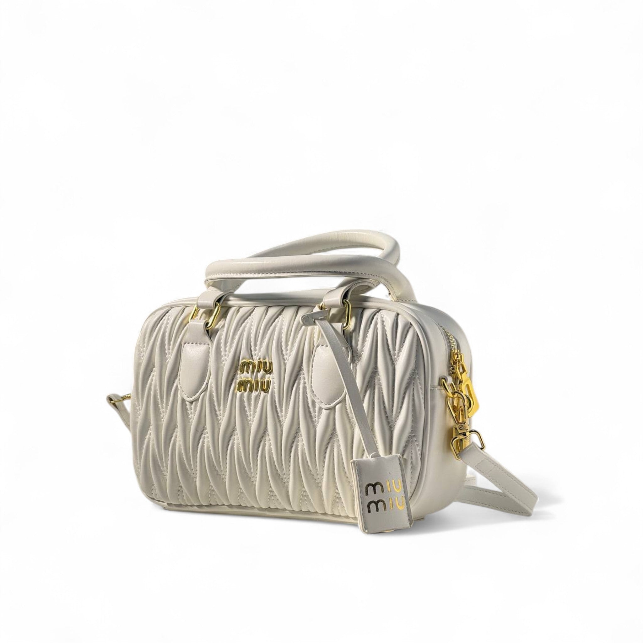 Miu Miu Quilted Elegance – White & Gold Crossbody Bag 🤍✨