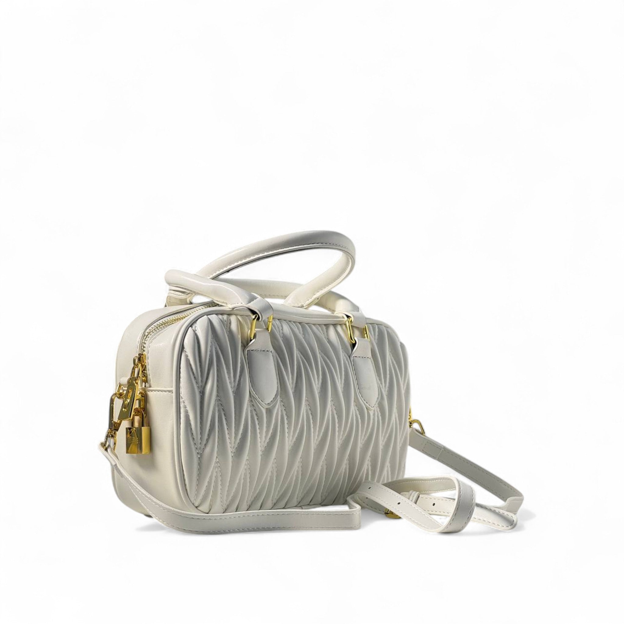 Miu Miu Quilted Elegance – White & Gold Crossbody Bag 🤍✨