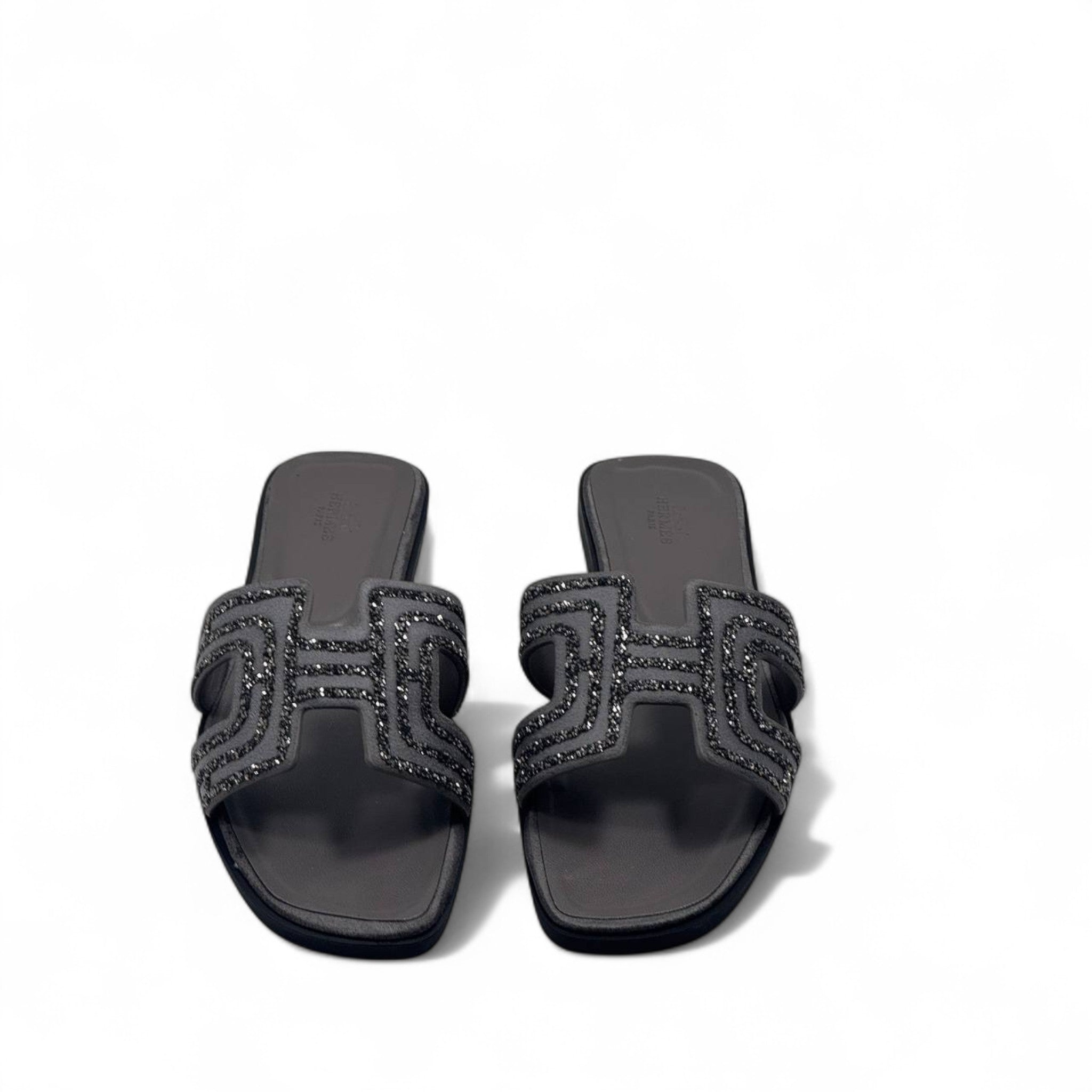 Hermès H-Style Glitter Slippers– Elegant Black Summer Slides with Box ✨