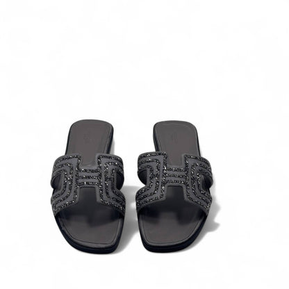 Hermès H-Style Glitter Slippers– Elegant gray Summer Slides with Box ✨