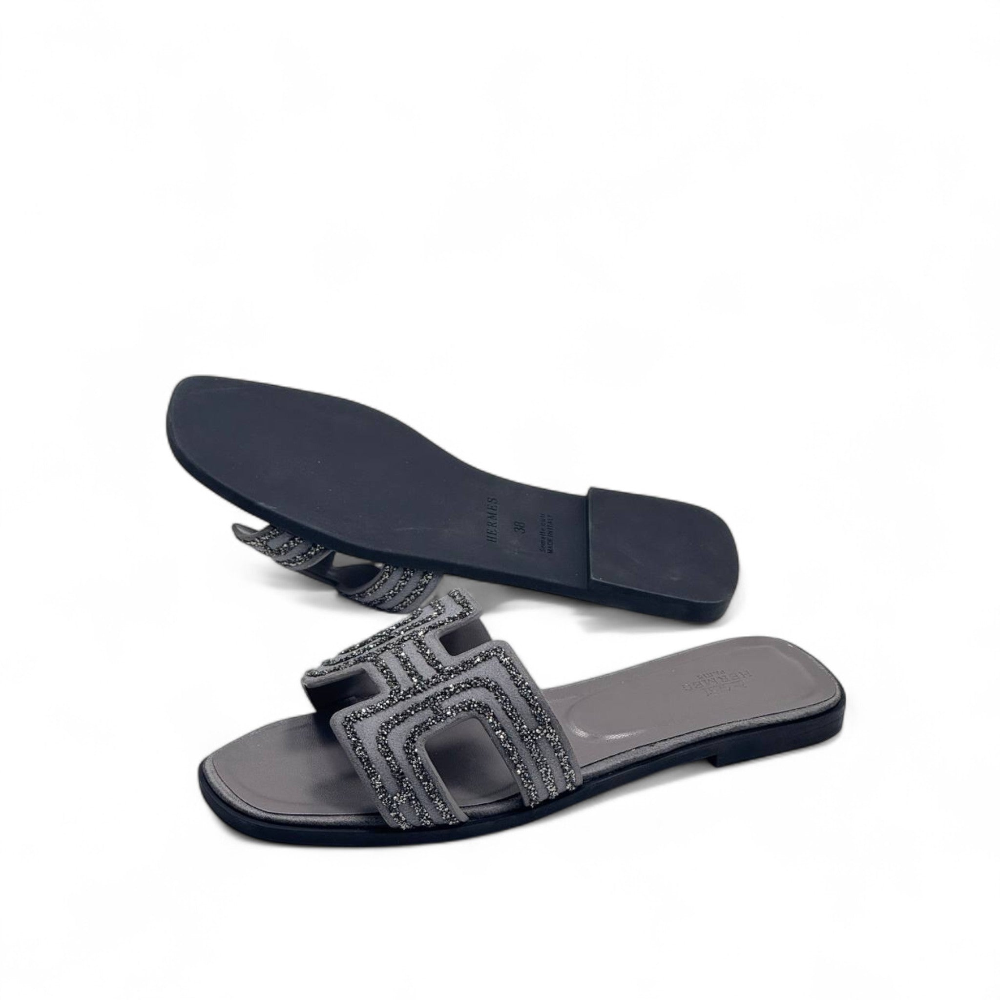 Hermès H-Style Glitter Slippers– Elegant Black Summer Slides with Box ✨