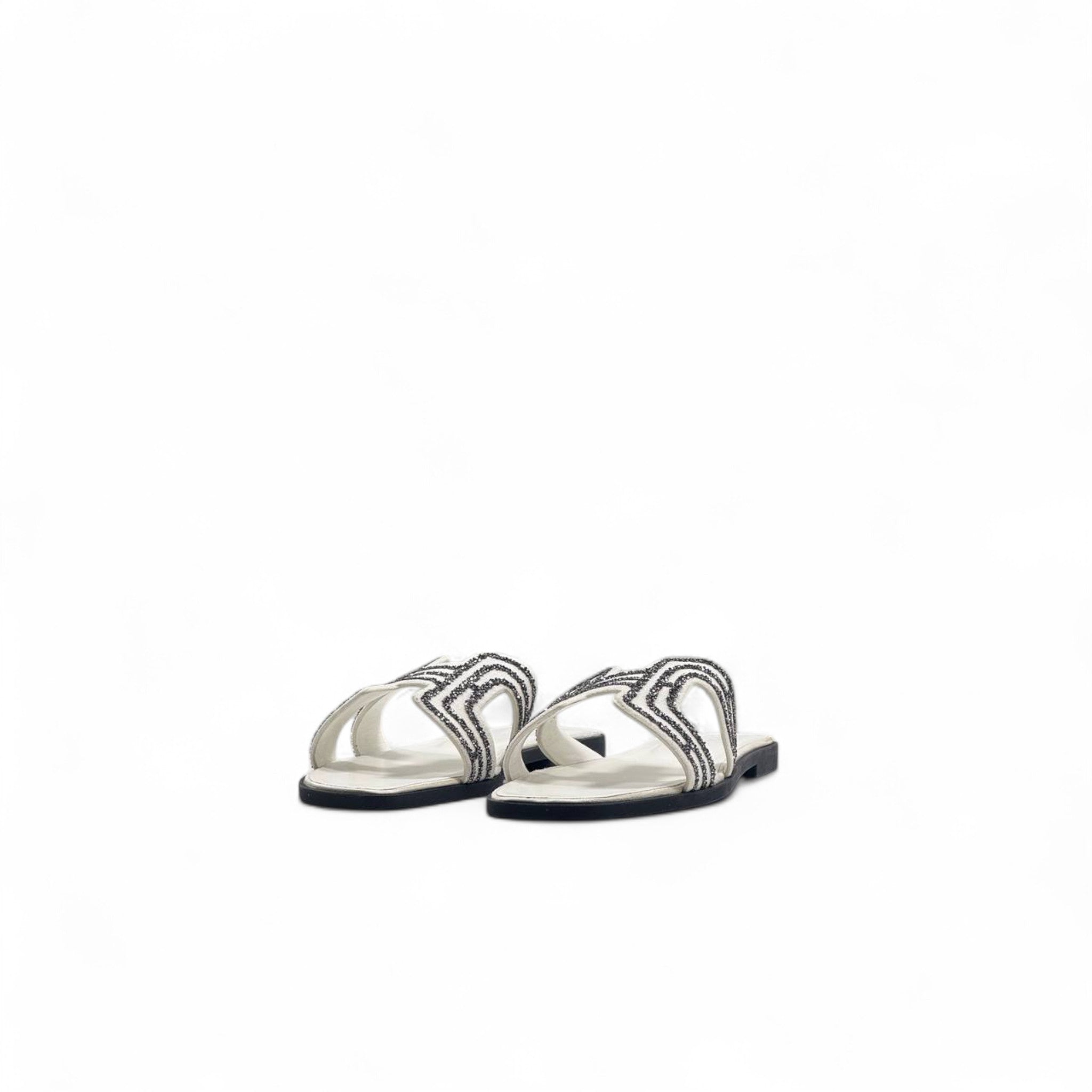 Hermès H-Style Glitter Slippers – Elegant White Designer Flats with Box ✨